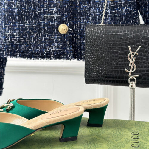 High Quality Luxury Gucci New Horsebit Toe Thick Heel Half Slippers – Style 04051 product detail
