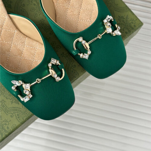 High Quality Luxury Gucci New Horsebit Toe Thick Heel Half Slippers – Style 04051 product detail