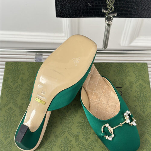 High Quality Luxury Gucci New Horsebit Toe Thick Heel Half Slippers – Style 04051 product detail