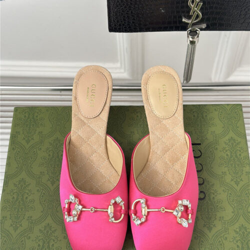 High Quality Luxury Gucci New Horsebit Toe Thick Heel Half Slippers – Style 69587 product detail