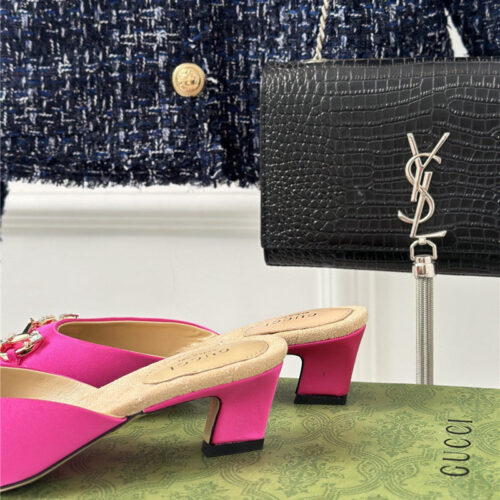 High Quality Luxury Gucci New Horsebit Toe Thick Heel Half Slippers – Style 69587 product detail