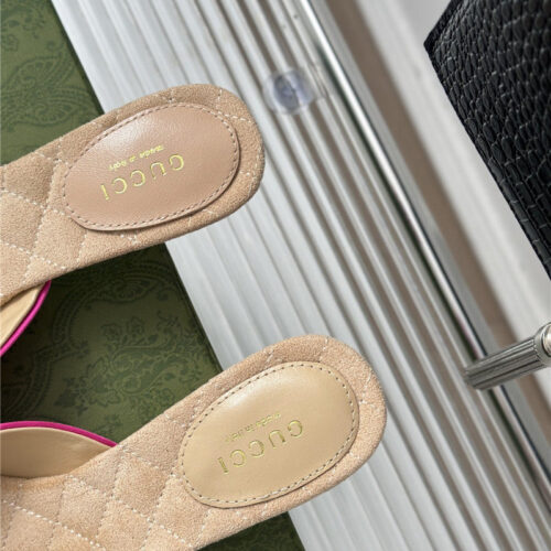High Quality Luxury Gucci New Horsebit Toe Thick Heel Half Slippers – Style 69587 product detail