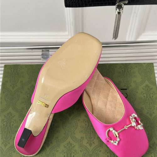 High Quality Luxury Gucci New Horsebit Toe Thick Heel Half Slippers – Style 69587 product detail
