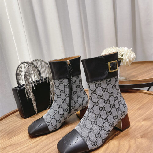 High Quality Luxury Gucci Side Buckle Ankle Boots