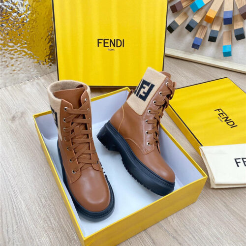 High Quality Luxury Fendi Fly Knit Stitching Fashionable Martin Boots – Style 39379