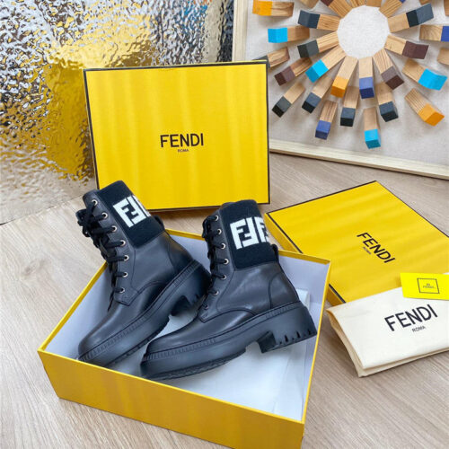 High Quality Luxury Fendi Fly Knit Stitching Fashionable Martin Boots – Style 60275 product detail