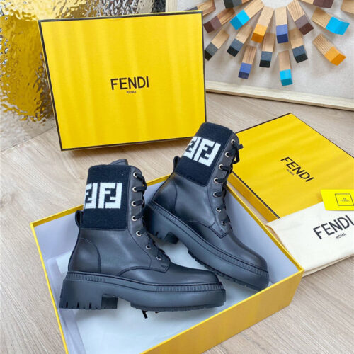 High Quality Luxury Fendi Fly Knit Stitching Fashionable Martin Boots – Style 60275 alternate view