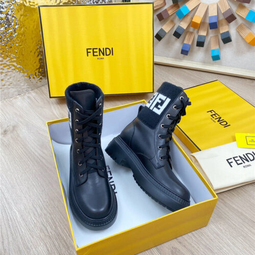 High Quality Luxury Fendi Fly Knit Stitching Fashionable Martin Boots – Style 60275