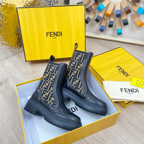 High Quality Luxury Fendi Fly Knit Stitching Fashionable Martin Boots – Style 43315 alternate view
