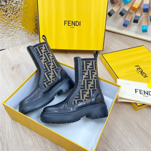 High Quality Luxury Fendi Fly Knit Stitching Fashionable Martin Boots – Style 43315 product detail