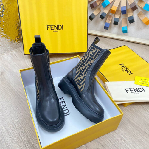 High Quality Luxury Fendi Fly Knit Stitching Fashionable Martin Boots – Style 43315