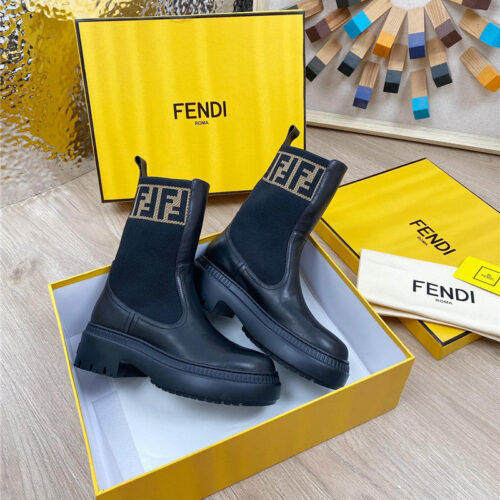 High Quality Luxury Fendi Fly Knit Stitching Fashionable Martin Boots product detail