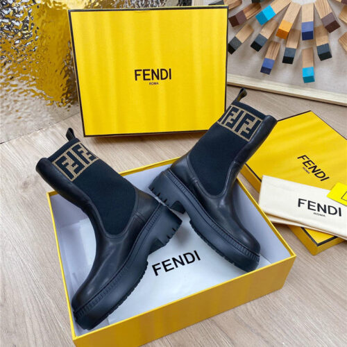 High Quality Luxury Fendi Fly Knit Stitching Fashionable Martin Boots product detail