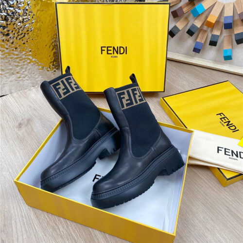 High Quality Luxury Fendi Fly Knit Stitching Fashionable Martin Boots product detail