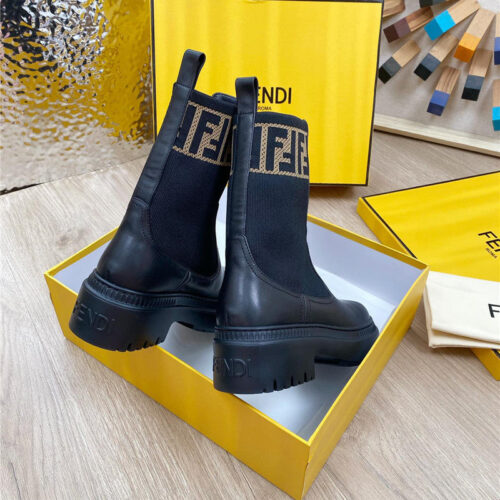 High Quality Luxury Fendi Fly Knit Stitching Fashionable Martin Boots product detail