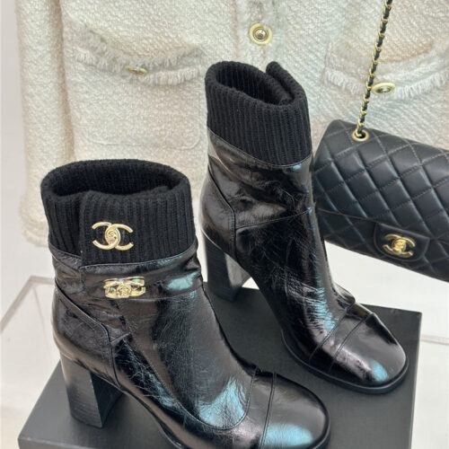 High Quality Luxury Chanel Bag Buckle Knitted Woolen Short Boots – Style 79974