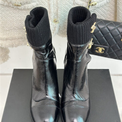 High Quality Luxury Chanel Bag Buckle Knitted Woolen Short Boots – Style 79974 alternate view