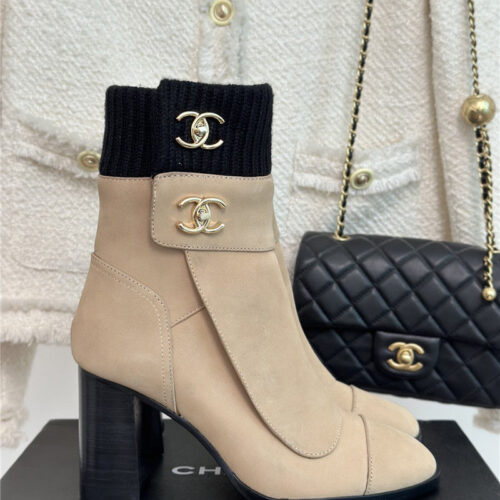 High Quality Luxury Chanel Bag Buckle Knitted Woolen Short Boots – Style 11046 product detail