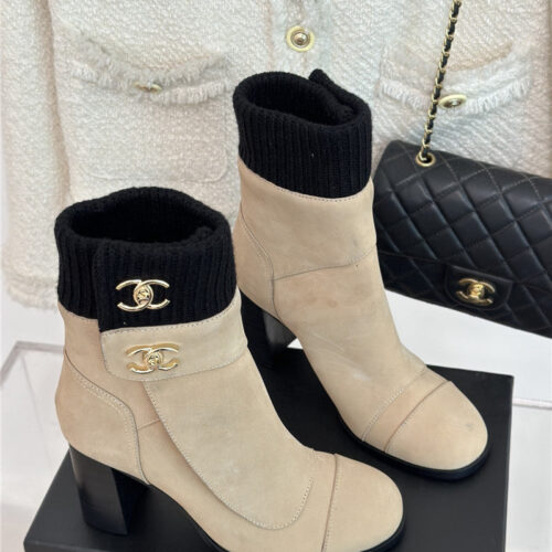 High Quality Luxury Chanel Bag Buckle Knitted Woolen Short Boots – Style 11046