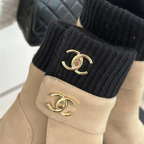 High Quality Luxury Chanel Bag Buckle Knitted Woolen Short Boots – Style 11046 product detail