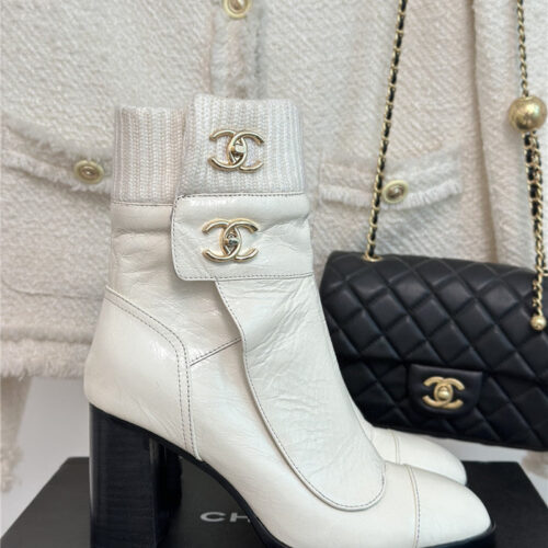 High Quality Luxury Chanel Bag Buckle Knitted Woolen Short Boots – Style 42118 product detail