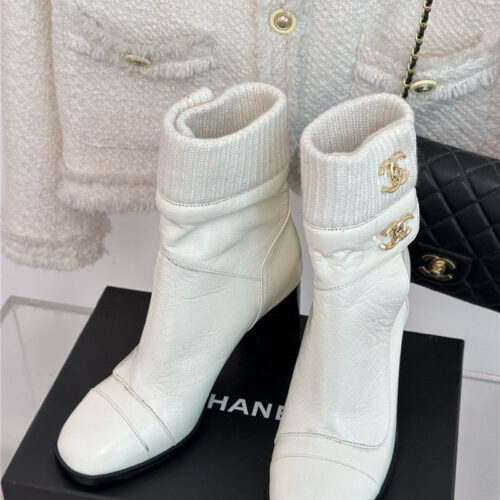 High Quality Luxury Chanel Bag Buckle Knitted Woolen Short Boots – Style 42118 alternate view