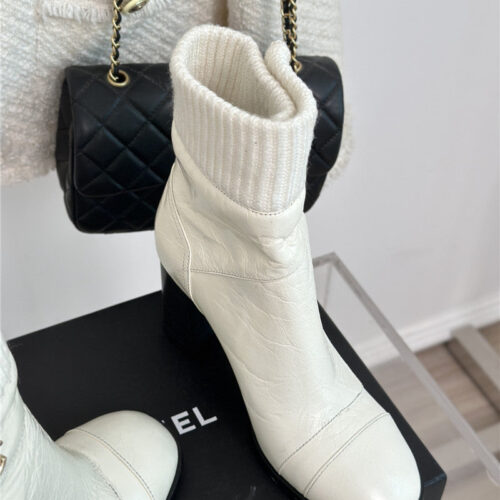 High Quality Luxury Chanel Bag Buckle Knitted Woolen Short Boots – Style 42118 product detail