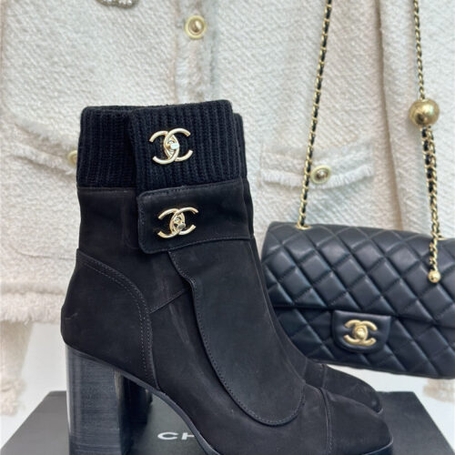 High Quality Luxury Chanel Bag Buckle Knitted Woolen Short Boots product detail