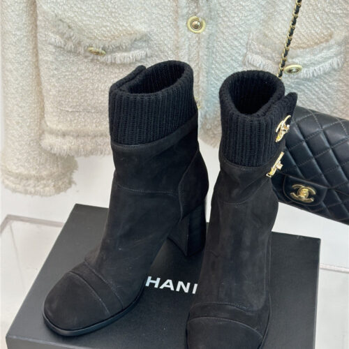 High Quality Luxury Chanel Bag Buckle Knitted Woolen Short Boots product detail