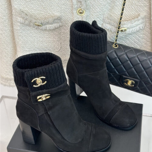 High Quality Luxury Chanel Bag Buckle Knitted Woolen Short Boots