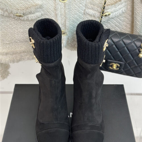 High Quality Luxury Chanel Bag Buckle Knitted Woolen Short Boots alternate view