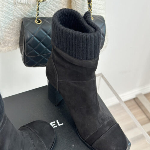 High Quality Luxury Chanel Bag Buckle Knitted Woolen Short Boots product detail