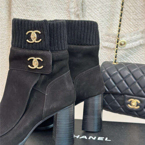 High Quality Luxury Chanel Bag Buckle Knitted Woolen Short Boots product detail