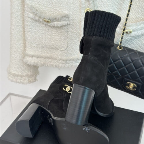 High Quality Luxury Chanel Bag Buckle Knitted Woolen Short Boots product detail