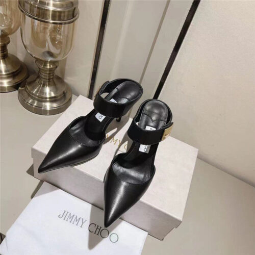 High Quality Luxury Jimmy Choo Metal Buckle Half Slippers For Women