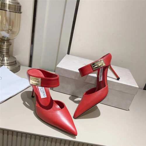 High Quality Luxury Jimmy Choo Metal Buckle Half Slippers For Women – Style 65239 product detail