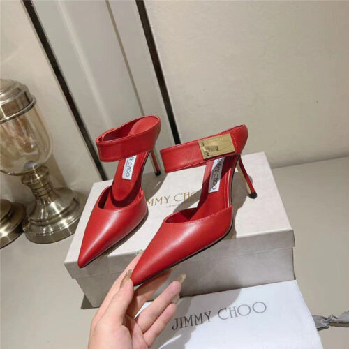 High Quality Luxury Jimmy Choo Metal Buckle Half Slippers For Women – Style 65239 product detail