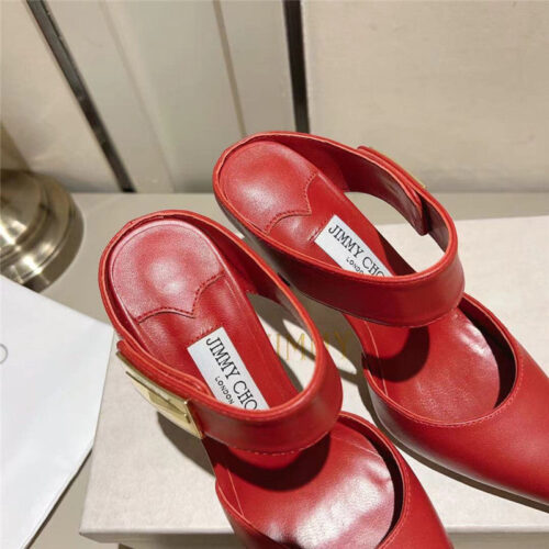 High Quality Luxury Jimmy Choo Metal Buckle Half Slippers For Women – Style 65239 product detail