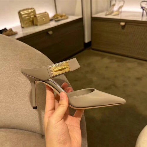 High Quality Luxury Jimmy Choo Metal Buckle Half Slippers For Women – Style 94615 product detail
