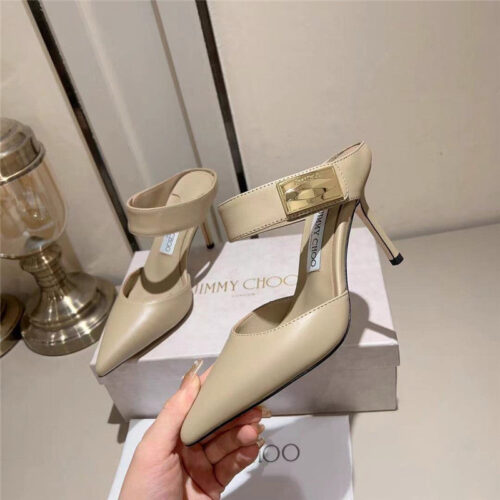 High Quality Luxury Jimmy Choo Metal Buckle Half Slippers For Women – Style 94615 product detail