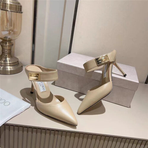 High Quality Luxury Jimmy Choo Metal Buckle Half Slippers For Women – Style 94615 product detail
