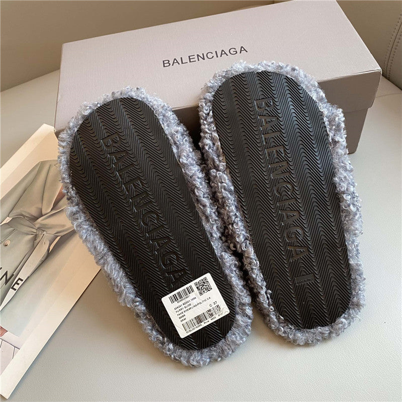 High Quality Luxury Balenciaga Autumn And Winter New Embroidered Fur Slippers – Style 36771 product detail