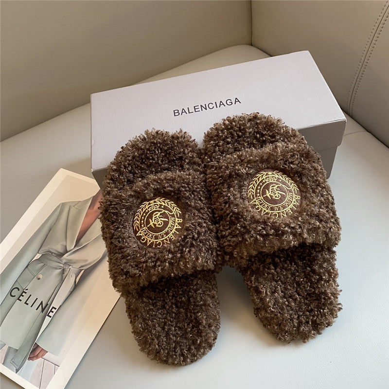 High Quality Luxury Balenciaga Autumn And Winter New Embroidered Fur Slippers – Style 02307 product detail