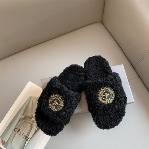 High Quality Luxury Balenciaga Autumn And Winter New Embroidered Fur Slippers – Style 00611 alternate view