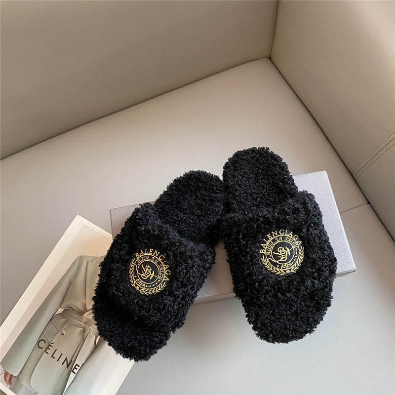 High Quality Luxury Balenciaga Autumn And Winter New Embroidered Fur Slippers – Style 00611 product detail