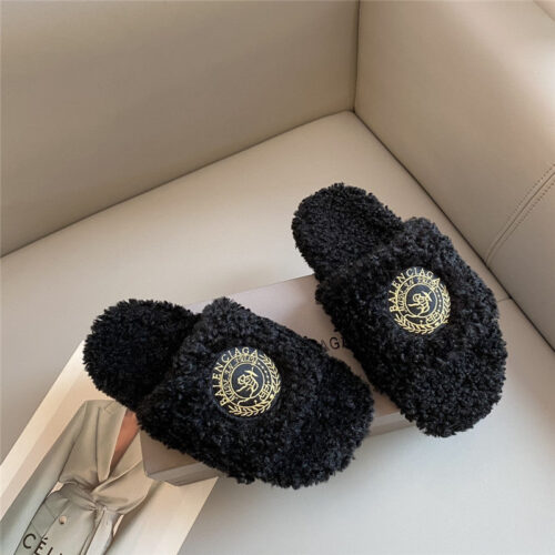 High Quality Luxury Balenciaga Autumn And Winter New Embroidered Fur Slippers – Style 00611
