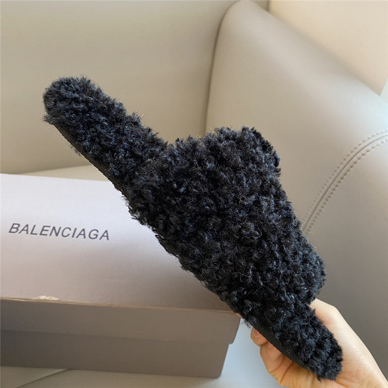 High Quality Luxury Balenciaga Autumn And Winter New Embroidered Fur Slippers – Style 00611 product detail