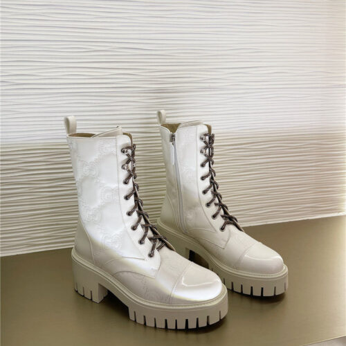 High Quality Luxury Gucci Double G Embroidered Logo Retro Motorcycle Boots