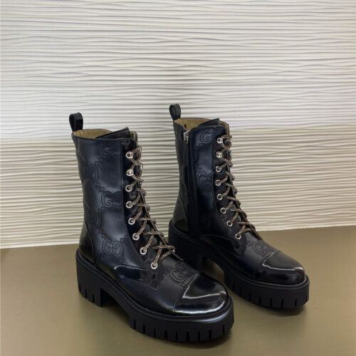 High Quality Luxury Gucci Double G Embroidered Logo Retro Motorcycle Boots – Style 09107