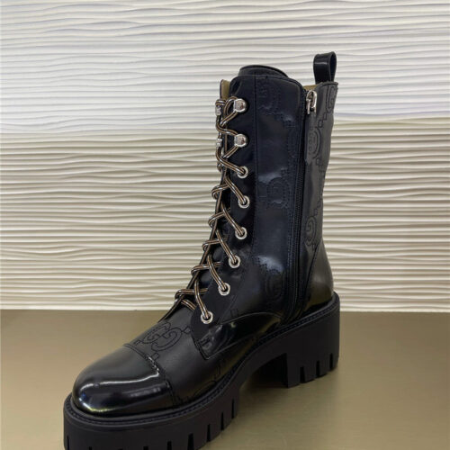 High Quality Luxury Gucci Double G Embroidered Logo Retro Motorcycle Boots – Style 09107 product detail